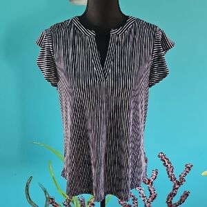 Adrianna Papell Navy and White Striped Blouse